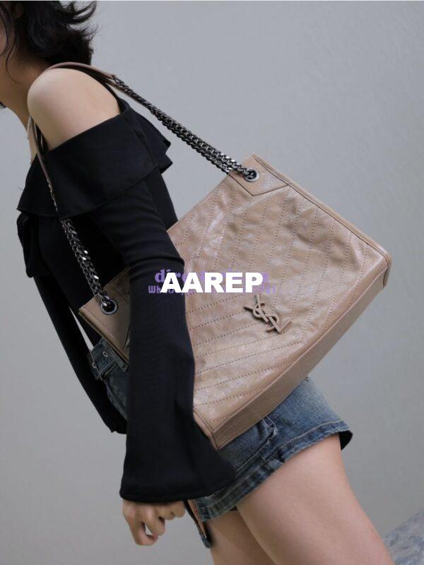 Replica Saint Laurent YSL Niki Medium Shopping Bag In Crinkled Vintage Leather 577999 Beige 4