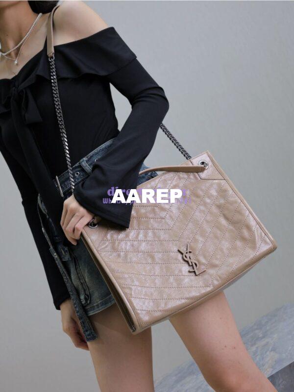 Replica Saint Laurent YSL Niki Medium Shopping Bag In Crinkled Vintage Leather 577999 Beige 5