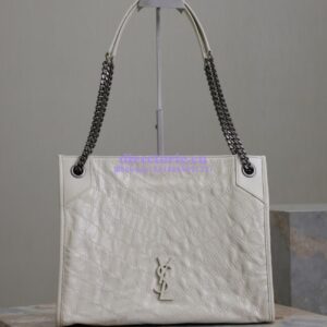Replica Saint Laurent YSL Niki Medium Shopping Bag In Crinkled Vintage Leather 577999 Blanc