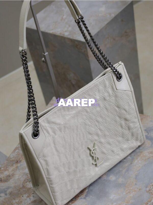 Replica Saint Laurent YSL Niki Medium Shopping Bag In Crinkled Vintage Leather 577999 Blanc 7