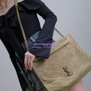 Replica YSL Saint Laurent Niki Medium Shopping In Suede 5779991 Barley Green 2