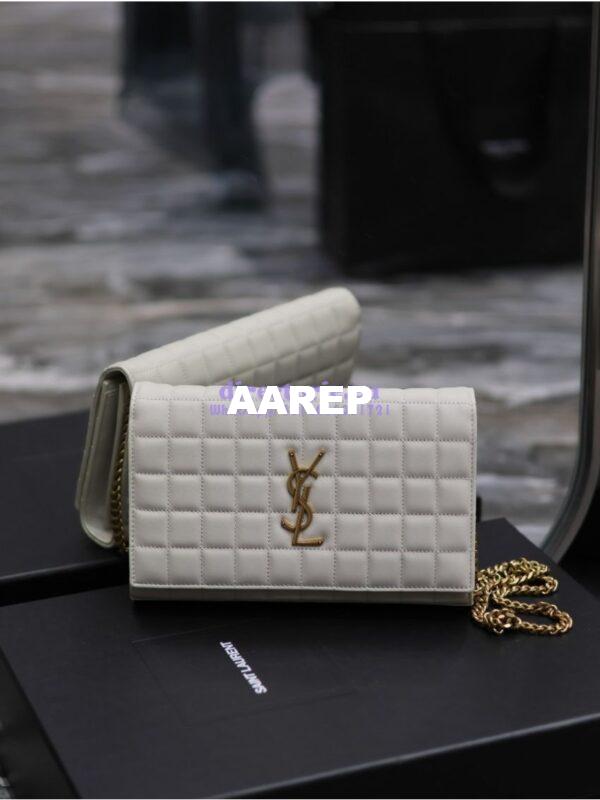 Replica YSL Saint Laurent Cassandre Matelassé Carré Chain Wallet In Lambskin 743364 Blanc