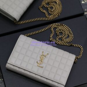 Replica YSL Saint Laurent Cassandre Matelassé Carré Chain Wallet In Lambskin 743364 Blanc 2