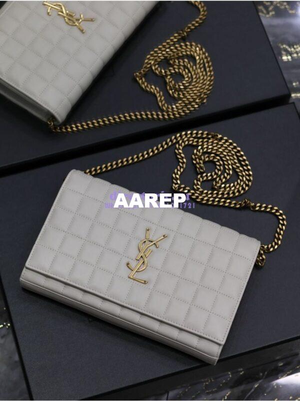 Replica YSL Saint Laurent Cassandre Matelassé Carré Chain Wallet In Lambskin 743364 Blanc 2