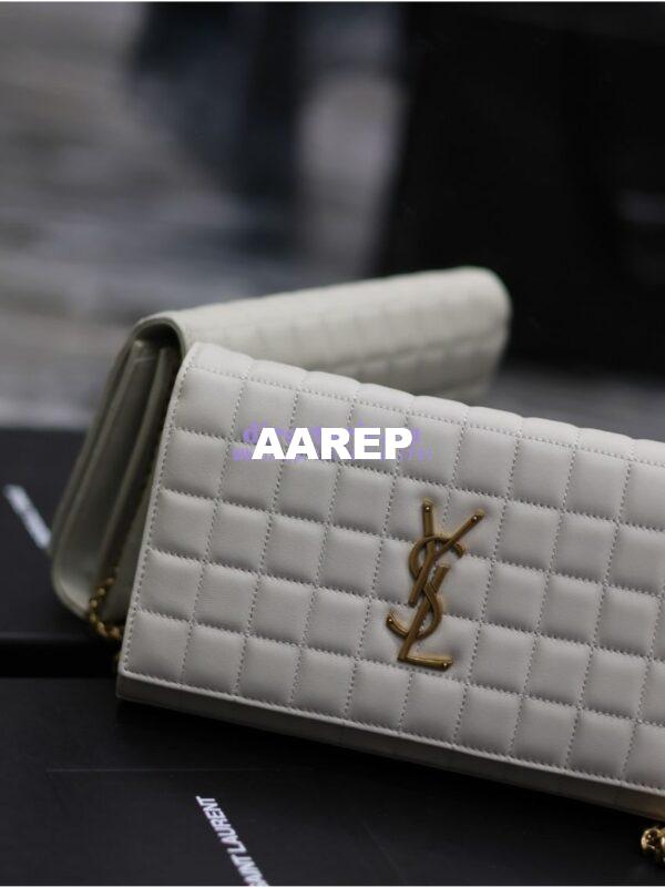 Replica YSL Saint Laurent Cassandre Matelassé Carré Chain Wallet In Lambskin 743364 Blanc 3
