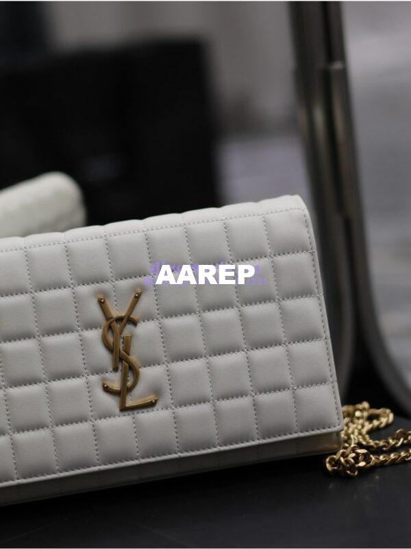 Replica YSL Saint Laurent Cassandre Matelassé Carré Chain Wallet In Lambskin 743364 Blanc 4