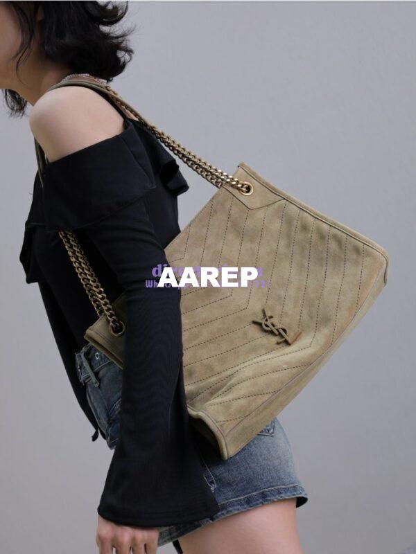 Replica YSL Saint Laurent Niki Medium Shopping In Suede 5779991 Barley Green 18