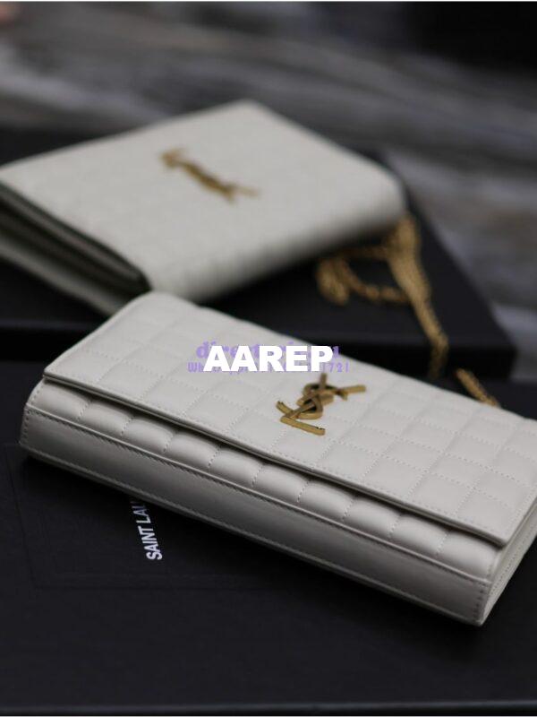 Replica YSL Saint Laurent Cassandre Matelassé Carré Chain Wallet In Lambskin 743364 Blanc 5