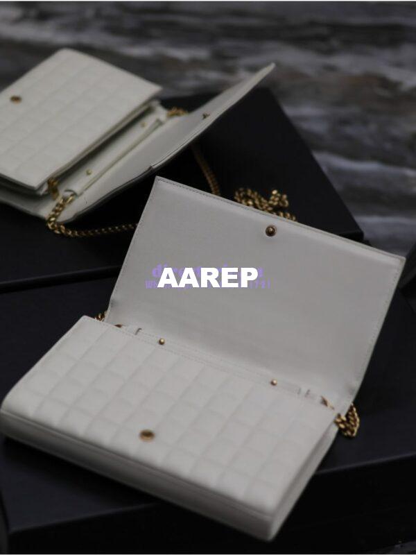Replica YSL Saint Laurent Cassandre Matelassé Carré Chain Wallet In Lambskin 743364 Blanc 7