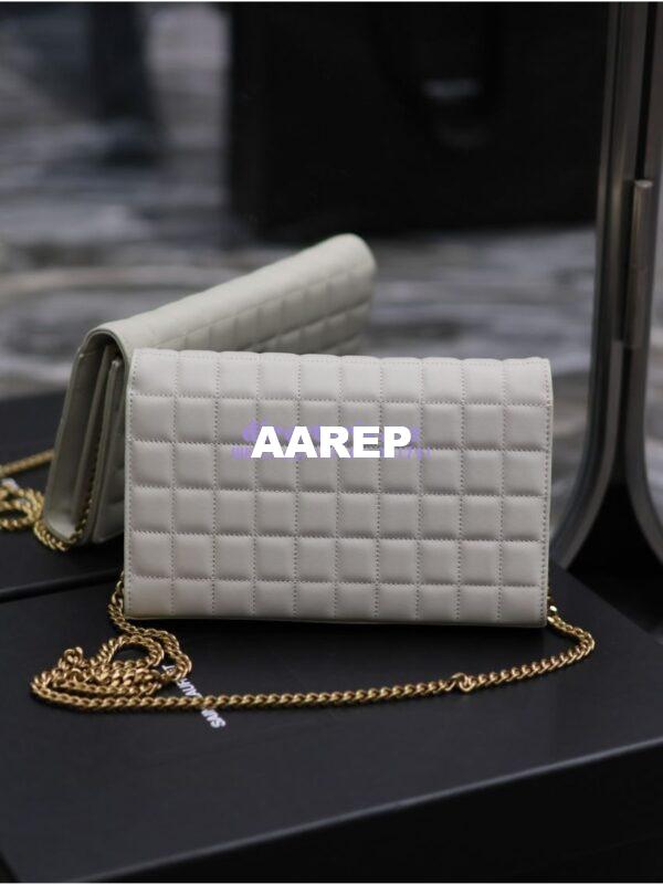 Replica YSL Saint Laurent Cassandre Matelassé Carré Chain Wallet In Lambskin 743364 Blanc 12
