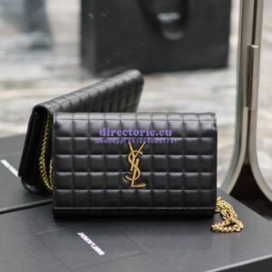 Replica YSL Saint Laurent Cassandre Matelassé Carré Chain Wallet In Lambskin 743364 Black