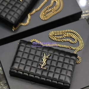 Replica YSL Saint Laurent Cassandre Matelassé Carré Chain Wallet In Lambskin 743364 Black 2
