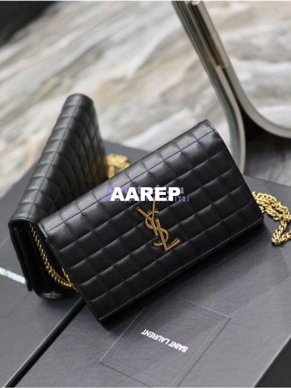 Replica YSL Saint Laurent Cassandre Matelassé Carré Chain Wallet In Lambskin 743364 Black 5
