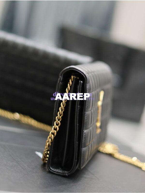 Replica YSL Saint Laurent Cassandre Matelassé Carré Chain Wallet In Lambskin 743364 Black 6