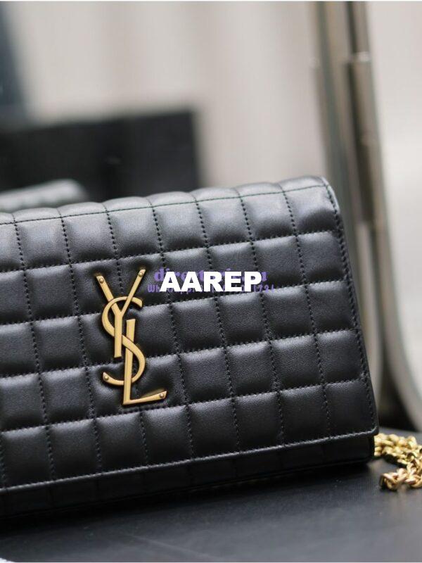 Replica YSL Saint Laurent Cassandre Matelassé Carré Chain Wallet In Lambskin 743364 Black 7