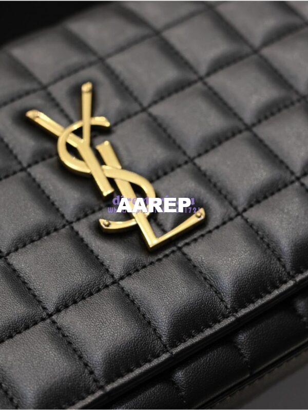 Replica YSL Saint Laurent Cassandre Matelassé Carré Chain Wallet In Lambskin 743364 Black 8
