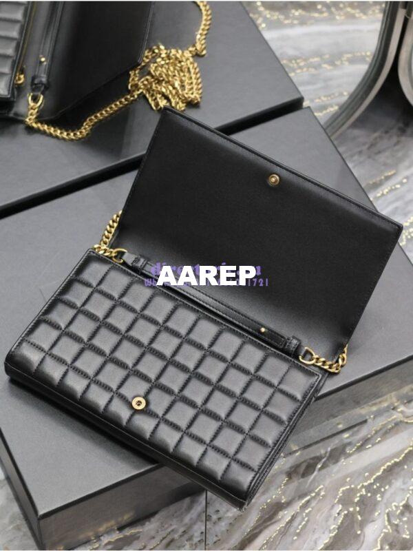 Replica YSL Saint Laurent Cassandre Matelassé Carré Chain Wallet In Lambskin 743364 Black 12