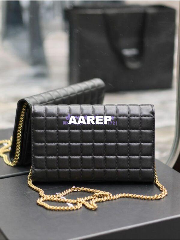 Replica YSL Saint Laurent Cassandre Matelassé Carré Chain Wallet In Lambskin 743364 Black 14