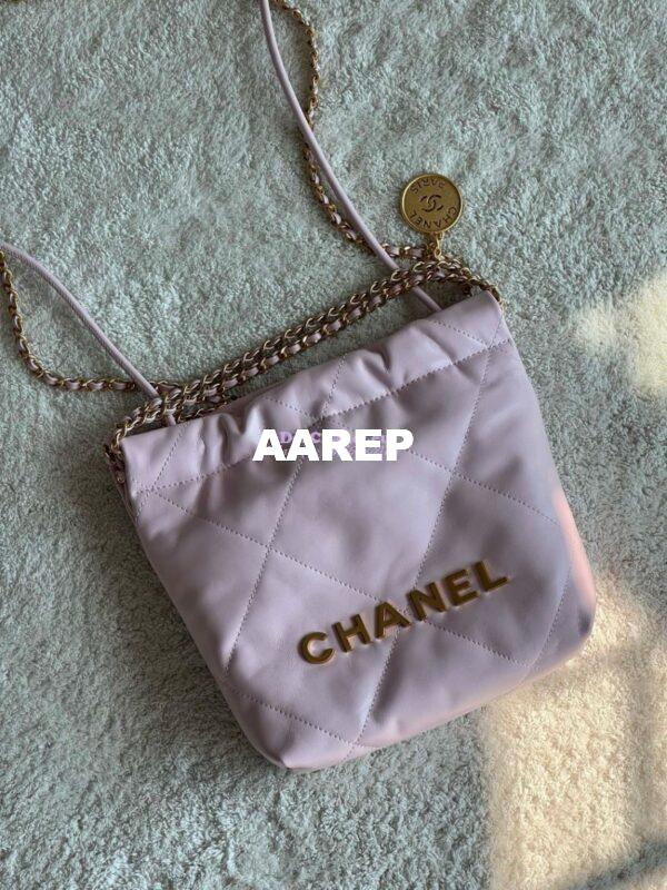 Replica Chanel Mini 22 Handbag Shiny Calfskin & Gold Metal AS3980 Light Pink 3