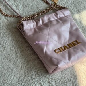 Replica Chanel Mini 22 Handbag Shiny Calfskin & Gold Metal AS3980 Light Pink 2