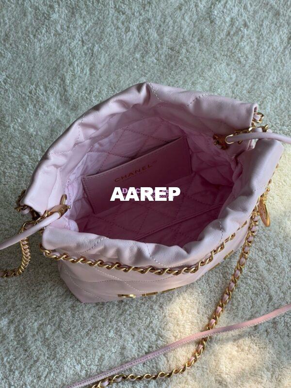 Replica Chanel Mini 22 Handbag Shiny Calfskin & Gold Metal AS3980 Light Pink 11