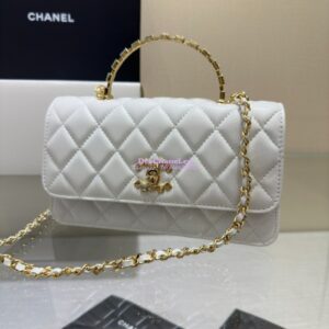 Replica Chanel Clutch With Chain & Lambskin, Diamanté Handle WOC AP3797 White