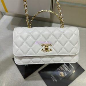 Replica Chanel Clutch With Chain & Lambskin, Diamanté Handle WOC AP3797 White 2