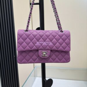 Replica Chanel CF 1112 Classic Flap Bag Qulited Grainy Caviar with Silver Hardware in Yam 2