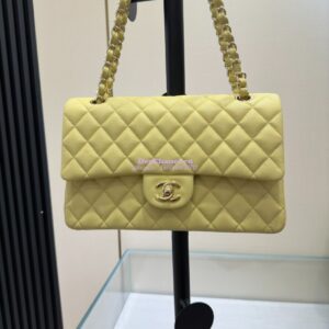 Replica Chanel CF 1112 Classic Flap Bag Qulited Grainy Caviar with Light Gold Hardware in Yellow
