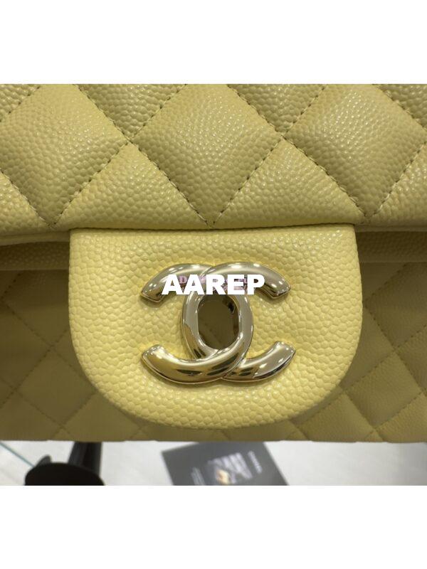 Replica Chanel CF 1112 Classic Flap Bag Qulited Grainy Caviar with Light Gold Hardware in Yellow 7