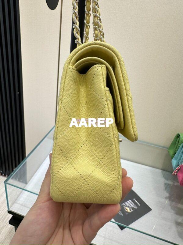 Replica Chanel CF 1112 Classic Flap Bag Qulited Grainy Caviar with Light Gold Hardware in Yellow 8