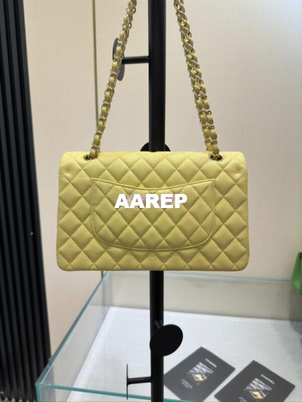 Replica Chanel CF 1112 Classic Flap Bag Qulited Grainy Caviar with Light Gold Hardware in Yellow 10