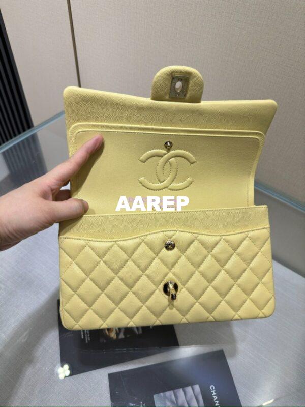 Replica Chanel CF 1112 Classic Flap Bag Qulited Grainy Caviar with Light Gold Hardware in Yellow 11