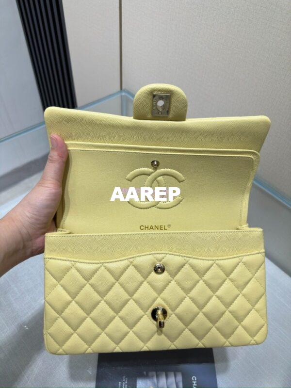 Replica Chanel CF 1112 Classic Flap Bag Qulited Grainy Caviar with Light Gold Hardware in Yellow 12