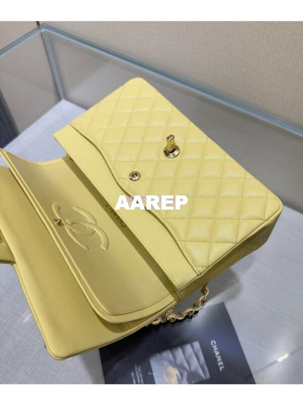 Replica Chanel CF 1112 Classic Flap Bag Qulited Grainy Caviar with Light Gold Hardware in Yellow 13