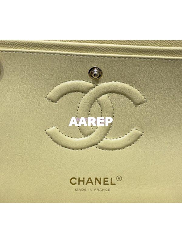 Replica Chanel CF 1112 Classic Flap Bag Qulited Grainy Caviar with Light Gold Hardware in Yellow 14