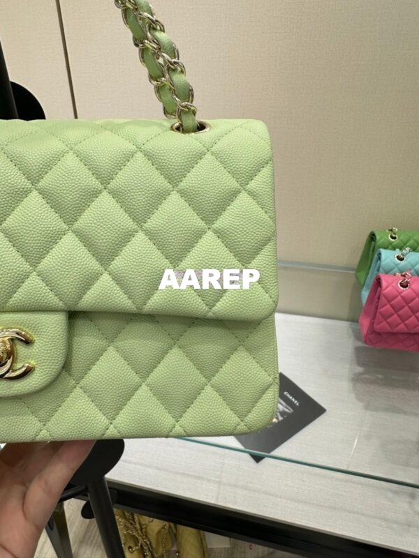 Replica Chanel CF 1112 Classic Flap Bag Qulited Grainy Caviar with Light Gold Hardware in Light Green 7