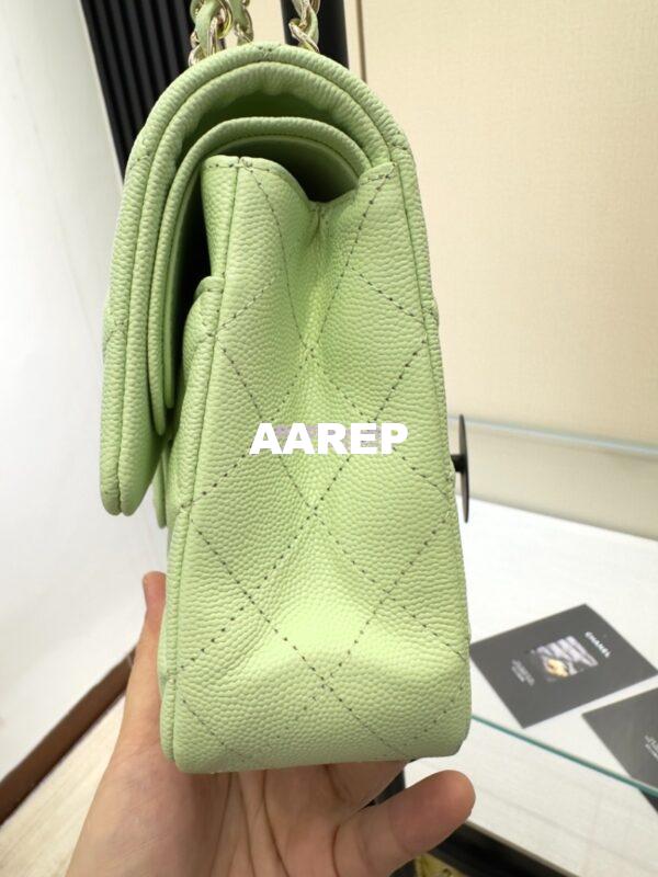 Replica Chanel CF 1112 Classic Flap Bag Qulited Grainy Caviar with Light Gold Hardware in Light Green 8