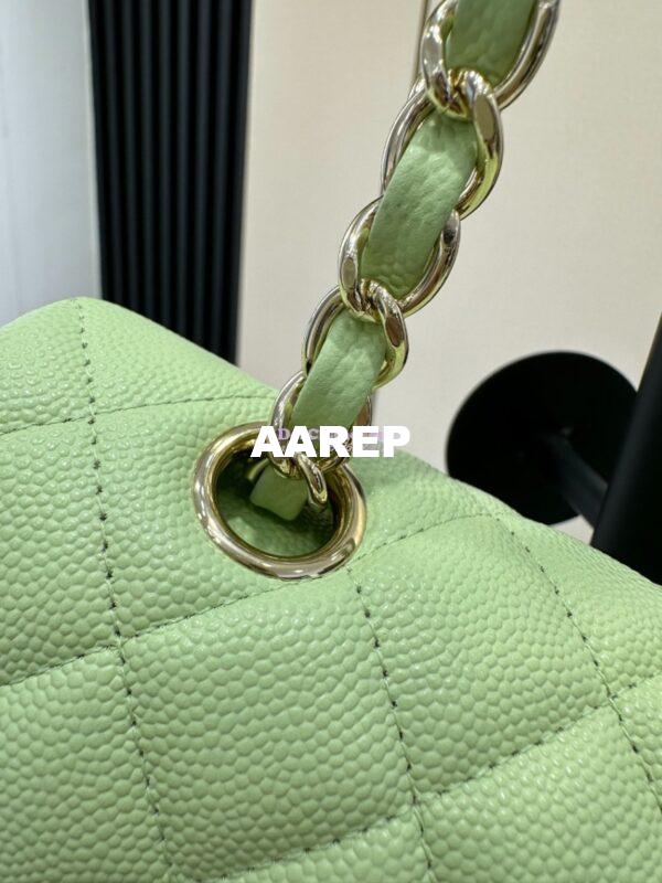 Replica Chanel CF 1112 Classic Flap Bag Qulited Grainy Caviar with Light Gold Hardware in Light Green 9