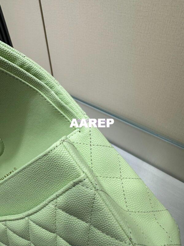 Replica Chanel CF 1112 Classic Flap Bag Qulited Grainy Caviar with Light Gold Hardware in Light Green 10