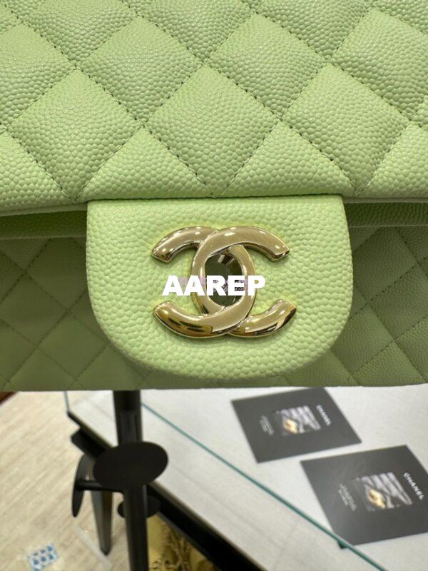 Replica Chanel CF 1112 Classic Flap Bag Qulited Grainy Caviar with Light Gold Hardware in Light Green 11