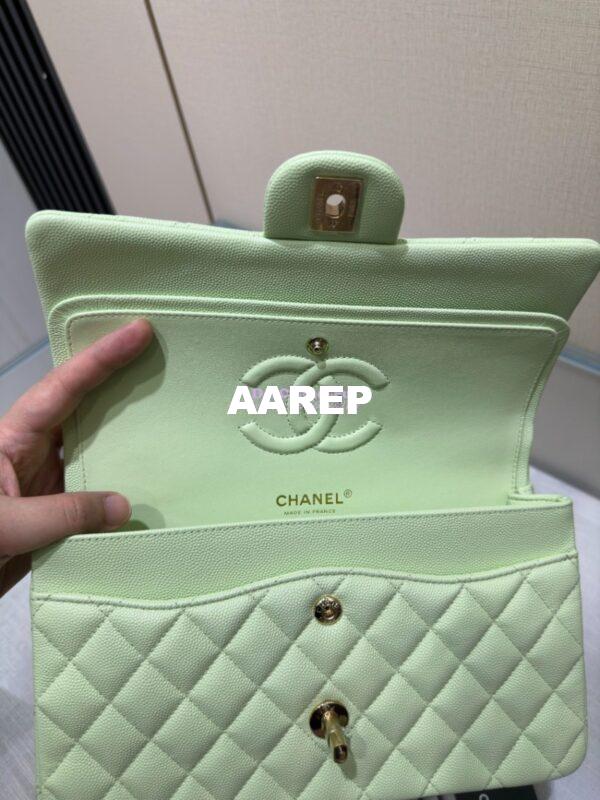 Replica Chanel CF 1112 Classic Flap Bag Qulited Grainy Caviar with Light Gold Hardware in Light Green 12