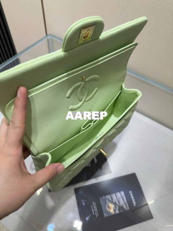 Replica Chanel CF 1112 Classic Flap Bag Qulited Grainy Caviar with Light Gold Hardware in Light Green 13