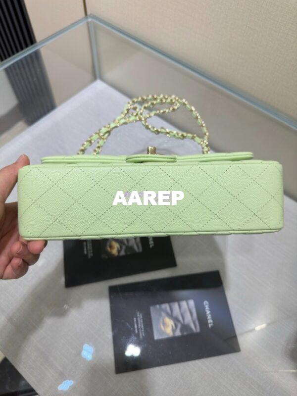 Replica Chanel CF 1112 Classic Flap Bag Qulited Grainy Caviar with Light Gold Hardware in Light Green 14