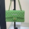Replica Chanel Small Classic Double Flap Bag in Light Gold Hardware 23cm Quilted Caviar Light Green 2