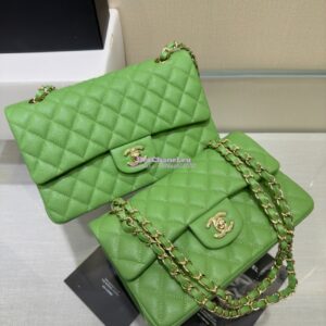 Replica Chanel CF 1112 Classic Flap Bag Qulited Grainy Caviar with Light Gold Hardware in Grass 2