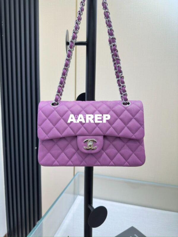 Replica Chanel Small Classic Double Flap Bag in Silver Hardware 23cm Quilted Caviar Yam 3