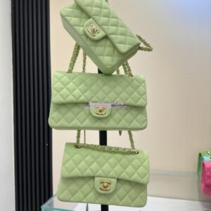 Replica Chanel Small Classic Flap CF Bag Quilted Caviar Shining Light Gold Hardware 20cm in Light Green