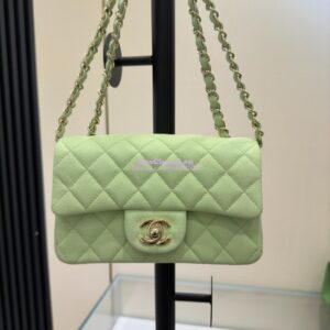 Replica Chanel Small Classic Flap CF Bag Quilted Caviar Shining Light Gold Hardware 20cm in Light Green 2