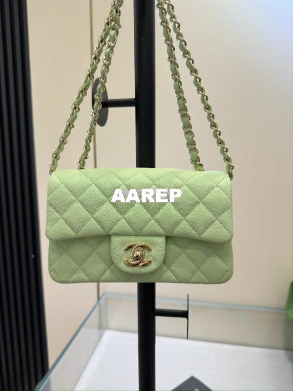 Replica Chanel Small Classic Flap CF Bag Quilted Caviar Shining Light Gold Hardware 20cm in Light Green 4